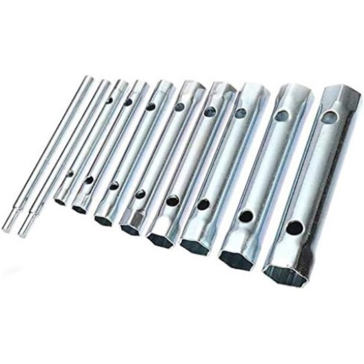 Комплект от 10 гаечни ключове Jormftte, цинк, с 2 медни пръта, сребро