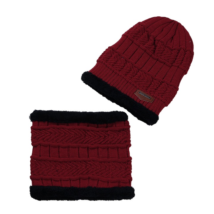 Férfi téli sapka és sál szett, Piros
