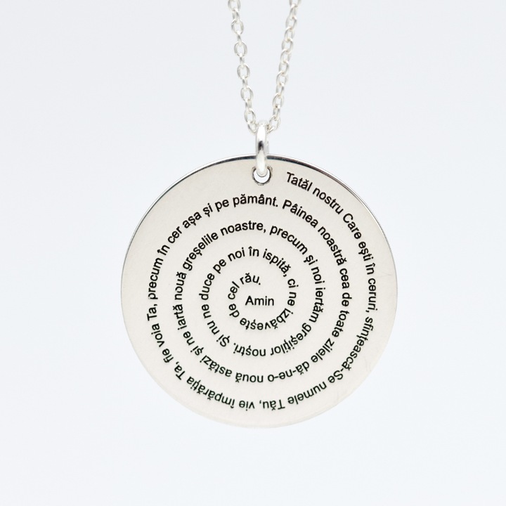 Lantisor cu medalion banut Rugaciune, Tatal nostru – Argint 925