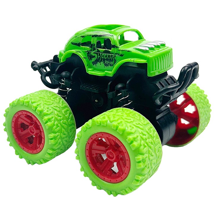 Masinuta de jucarie, cu inertie, rotire 360 grade, tractiune pe 4 roti, off-road, cu amortizoare, pentru copii +3 ani, Verde, OptimStar®