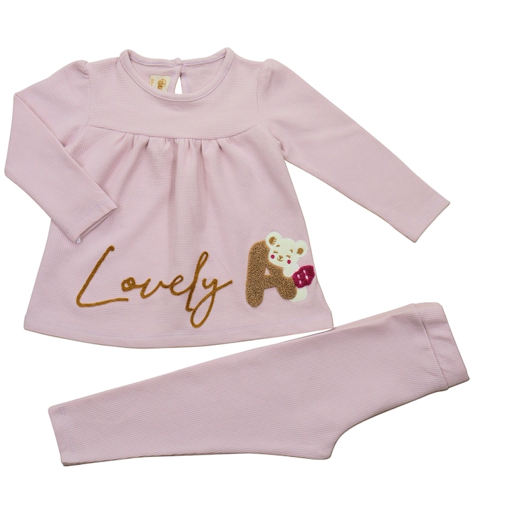 Set 2 Piese, Rochie Maneca Lunga Si Colanti "Elegance",, Roz pudrat