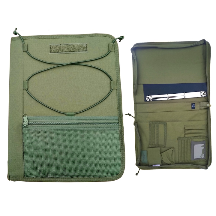 Mapa cu capac pentru harta A4, MFH, Poliester, 28 x 37 x 5 cm, Inchidere cu fermoar, Verde masliniu