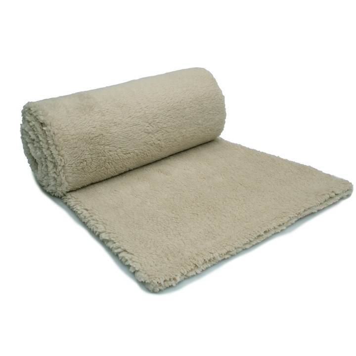 Tricotaje Minky oaie, blana Sherpa, Tip: Polare, culoare Bej deschis, dimensiune 50 x 160 cm
