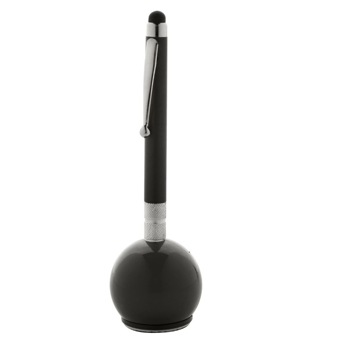 Stylus Pen universal, cu varf de pix, clips si suport pentru birou, culoare neagra