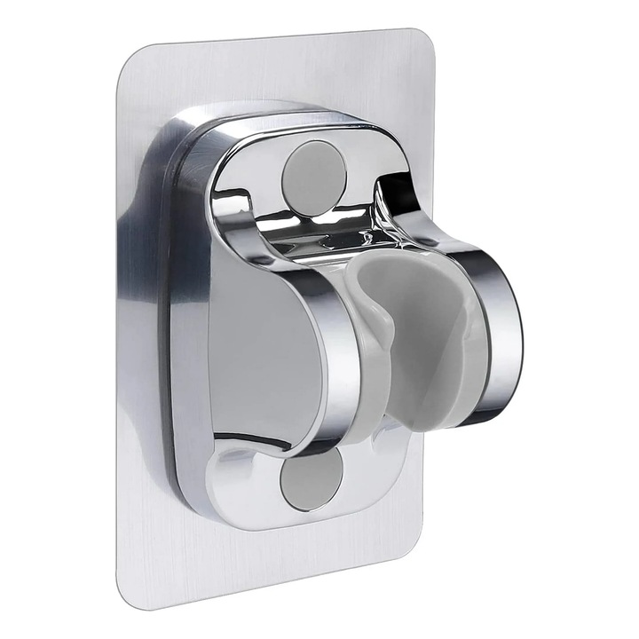 Zuhanytartó, NUODWELL, Állítható kialakítás és egyszerű telepítés, Sima márványhoz, fémfelületekhez, lapos kerámialapokhoz, sima üveghez, Műanyag, 12,5 x 8 cm, Ezüst