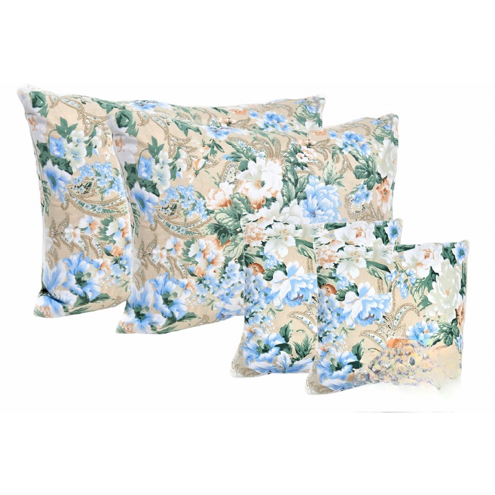 2 db 50x70-es párna ÉS 2 db 40x40-es libatoll és pehely párna, többszínű zöld mintával