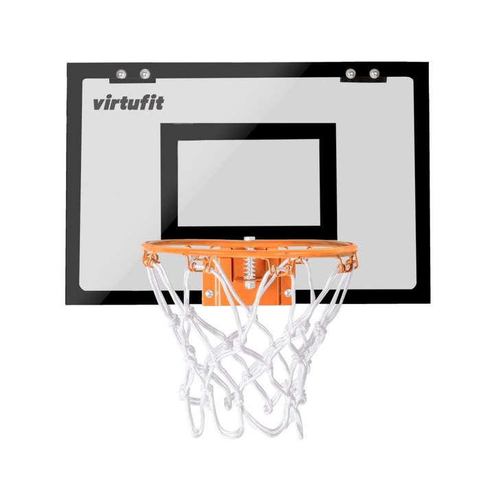 Баскетболен кош с 2 14 см топки и VirtuFit Pro Mini помпа, Поликарбонатна плоча 45 х 30 см, Подвижен метален ринг с диаметър 23 см, Двойна система за окачване