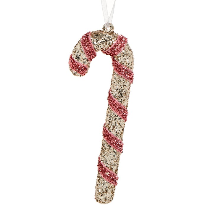 Ornament de Craciun Shopiens® din spuma, Baston Roz Sampanie Glitter, 12 cm