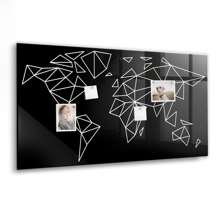 Магнитна дъска Tulup, Модерна карта на света, 120 cm x 60 cm, черен