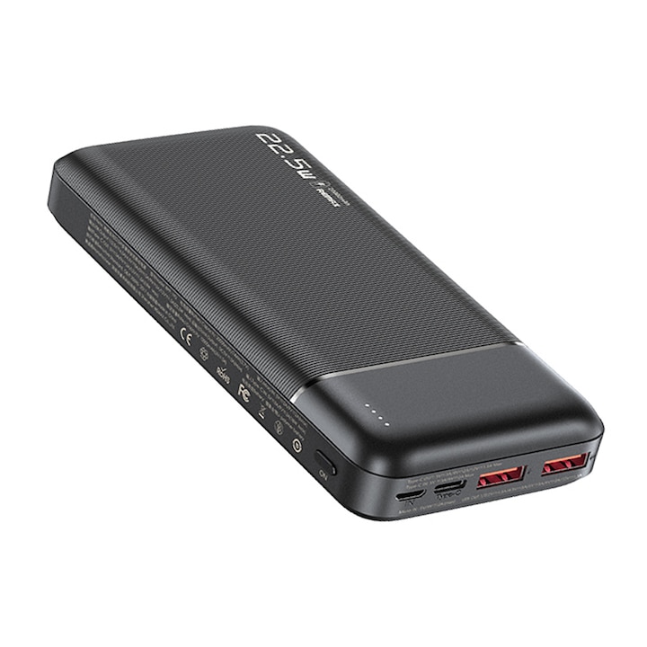 Hordozható akkumulátor Remax RPP-192 Lango II, 20000mAh, 22,5W, PD, QC, fekete