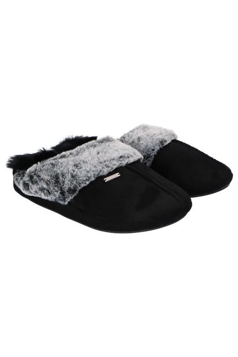 Papuci de Casa Pentru Dama, American Club, SL0423, Blanita, Negru, 37
