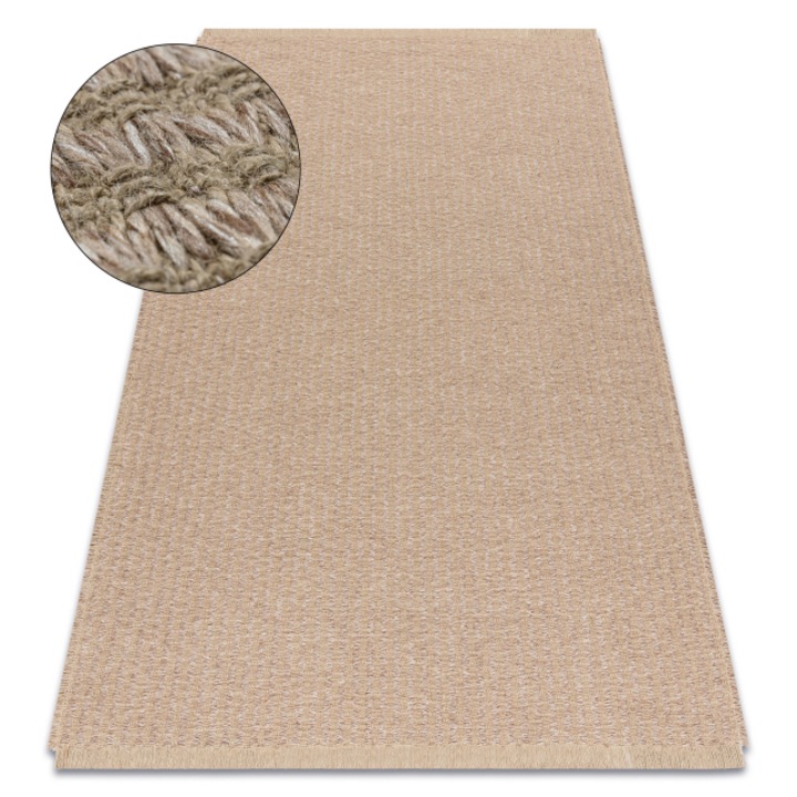 Covor jute 3650 bej linii - iuta, DYWANY ŁUSZCZÓW tesut plat, franjuri, 200x290 cm