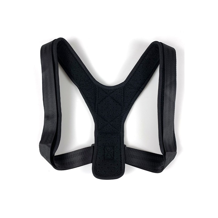 Uniszex tartásjavító, bőr/pamut, állítható, 20x14 cm, fekete, neo™