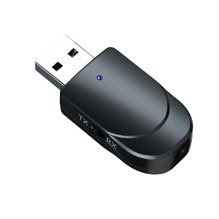 Adaptor bluetooth transmitator audio cu buton RX/TX, - Mini USB stereo AUX de 3, 5 mmtechnologie BT 5.0, pentru masini, PC sau TV