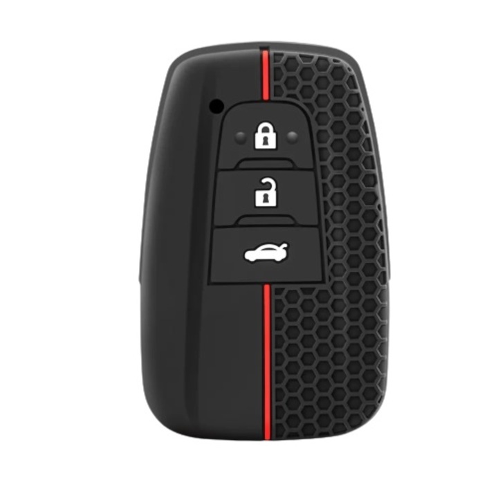 Husa cheie silicon AUTOTOB®, 3 butoane Toyota Corolla, Prius, Camry, RAV4, model sport, negru/rosu