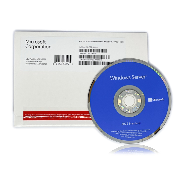 Licenc Microsoft® Windows Server Standard 2022 64 bites angol INTL, 1PK, DSP OEI DVD