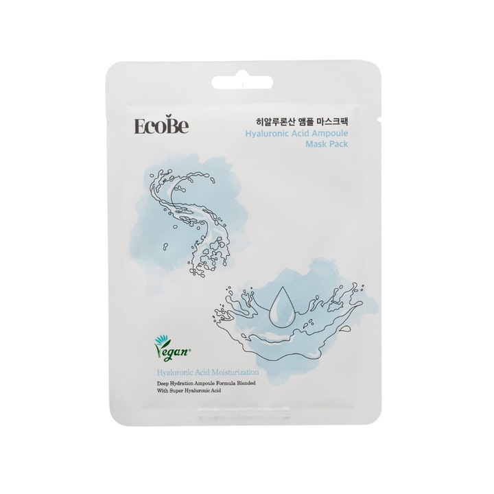 Masca de fata coreeana vegana cu acid hialuronic, EcoBe, 13, 5 x 18 cm