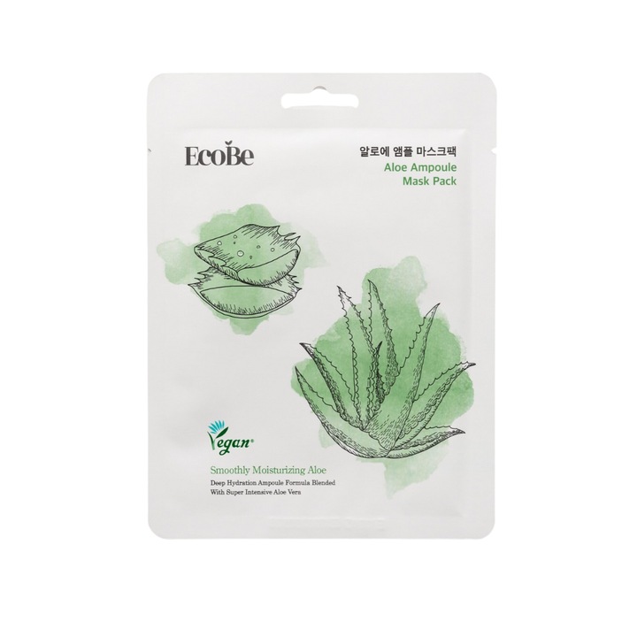 Masca de fata coreeana vegana cu aloe, EcoBe, 13, 5 x 18 cm
