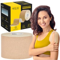 Banda de kinesiologica, 4FIZJO, universal, material rigid, rezistent la apa, placut pentru piele, stabilizarea articulatiilor, aderenta si durabilitate excelente, permite protejarea zonei dureroase, Bumbac/Acrilic, 5 m x 5 cm, Bej