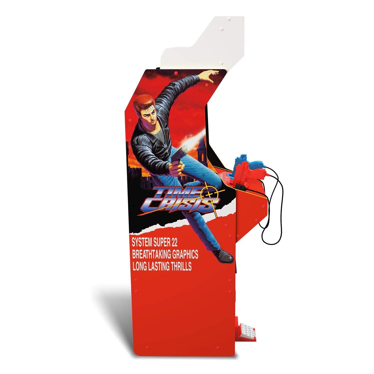 Consola verticala 4 jocuri ARCADE1UP, Time Crisis Deluxe, H 179 cm, 2 shooters, Wi-Fi leaderboards, iluminare Marquee, grafica originala, display color 17 inch, difuzor extern, multicolor