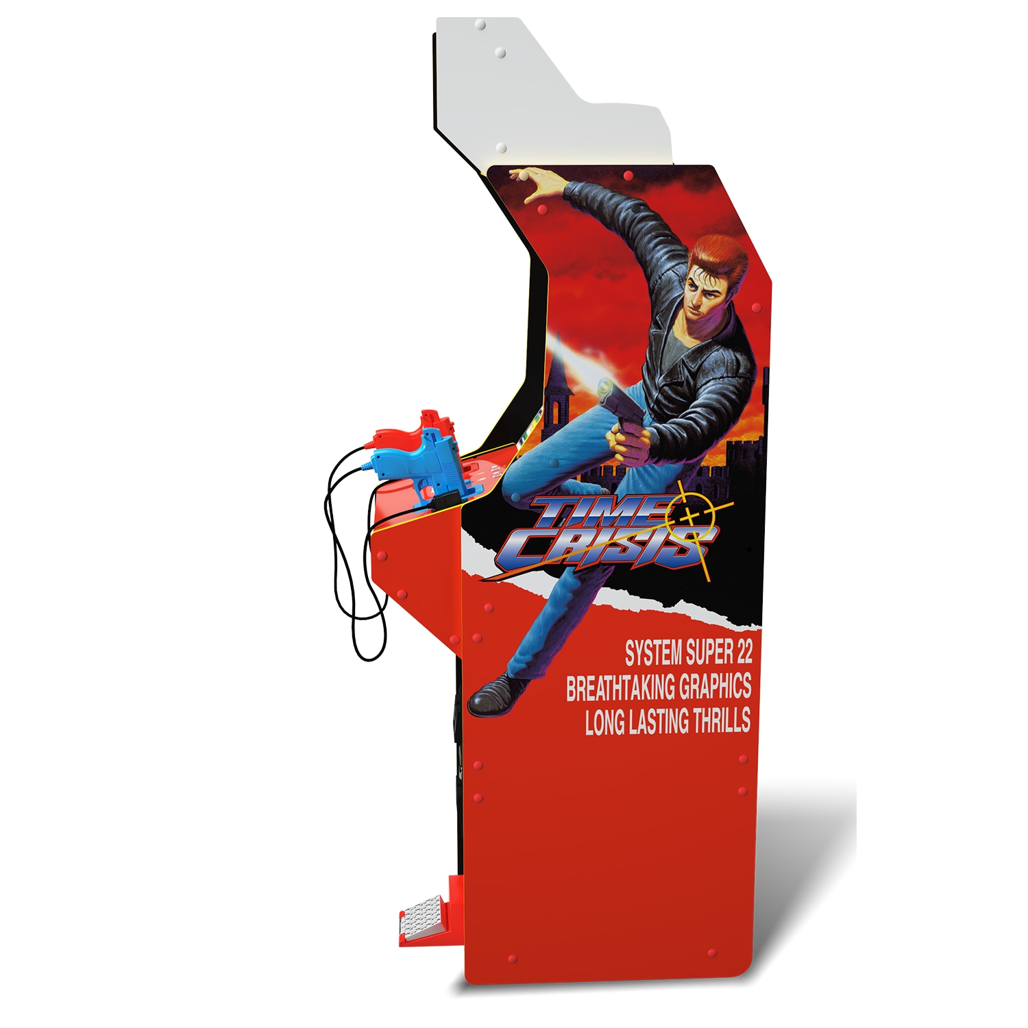 Consola verticala 4 jocuri ARCADE1UP, Time Crisis Deluxe, H 179 cm, 2 shooters, Wi-Fi leaderboards, iluminare Marquee, grafica originala, display color 17 inch, difuzor extern, multicolor