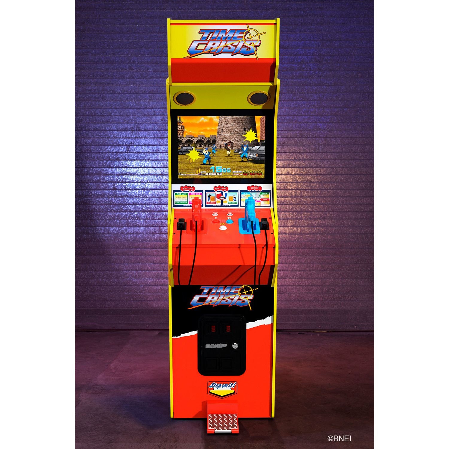 Consola verticala 4 jocuri ARCADE1UP, Time Crisis Deluxe, H 179 cm, 2 shooters, Wi-Fi leaderboards, iluminare Marquee, grafica originala, display color 17 inch, difuzor extern, multicolor