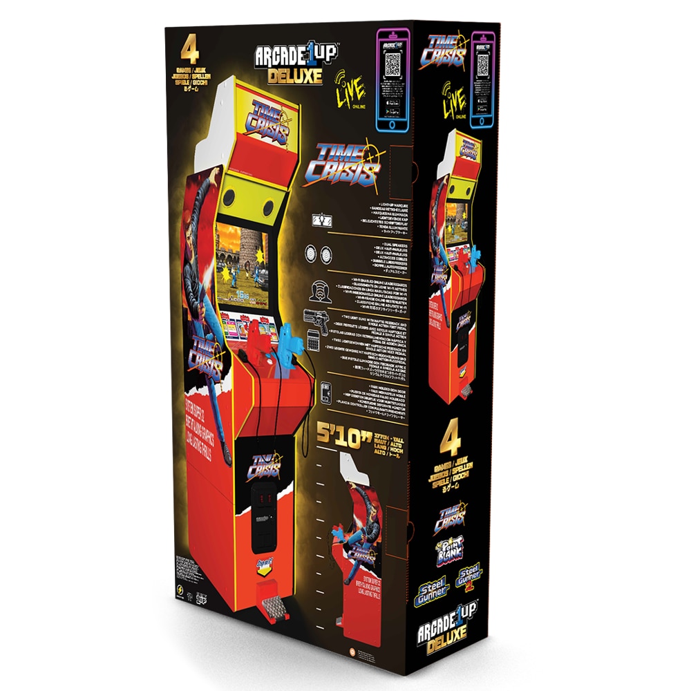 Consola verticala 4 jocuri ARCADE1UP, Time Crisis Deluxe, H 179 cm, 2 shooters, Wi-Fi leaderboards, iluminare Marquee, grafica originala, display color 17 inch, difuzor extern, multicolor