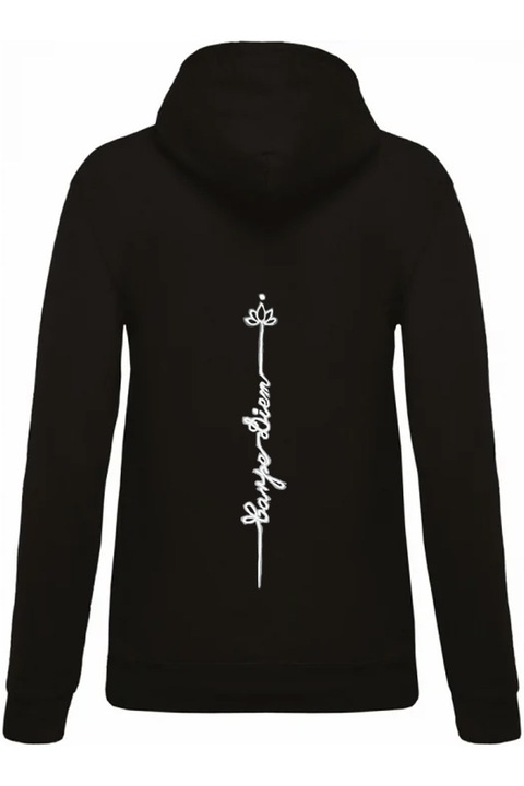 Hanorac WHY KNOT, dama, brodat, Carpe diem, Floare de Lotus, Negru