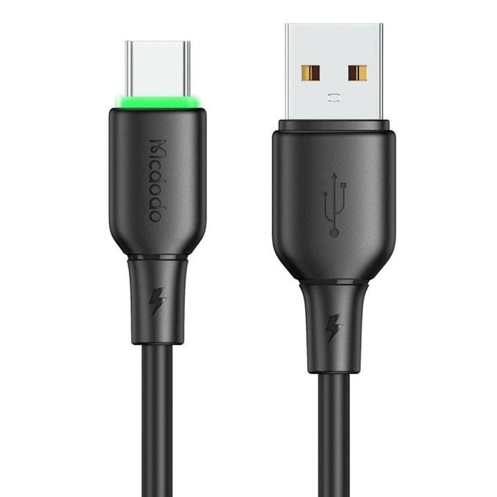 Кабел Mcdodo USB към Type-C Alpha Series Silicone Fast Charging, 6A LED, 1,2 m, Черен