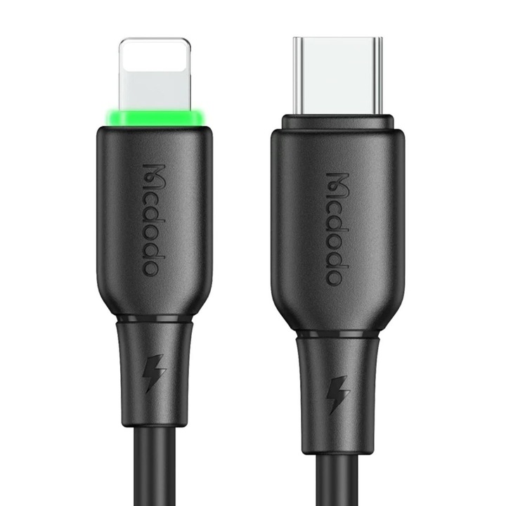 Cablu Mcdodo Type-C compatibil Lightning Alpha Series Silicone, Fast Charging, 36W, LED, 1.2m, Negru