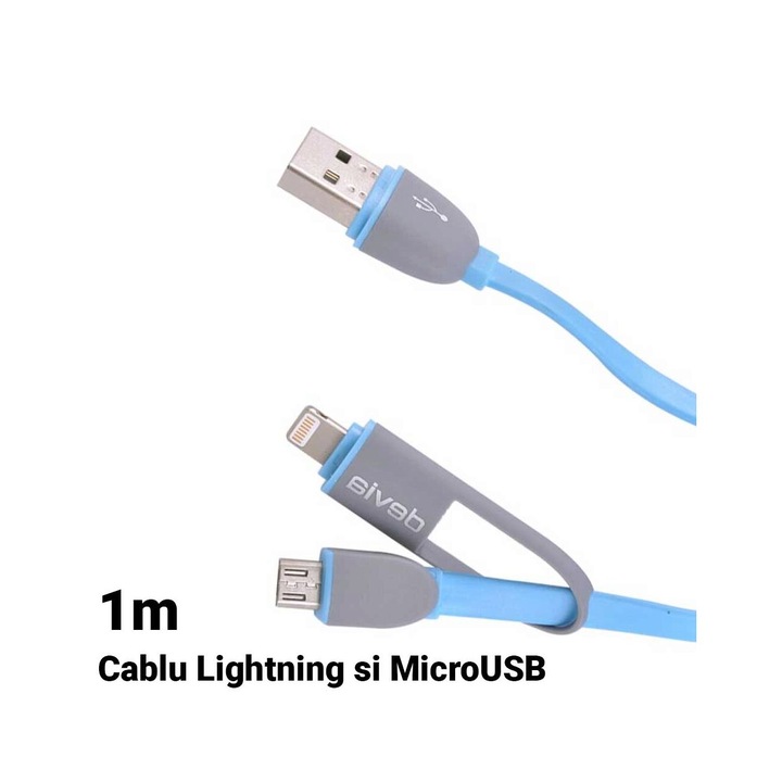 Кабел Devia Speed 2 в 1 USB към съвместим Lightning или MicroUSB, 1 м, син