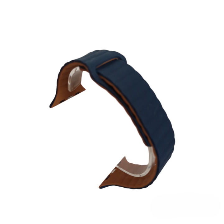 Szilikon okosóra szíj, vízszintes lineáris modell, két szín, átlapoló mágneses záródás, 42/44/45/49mm, kék/barna