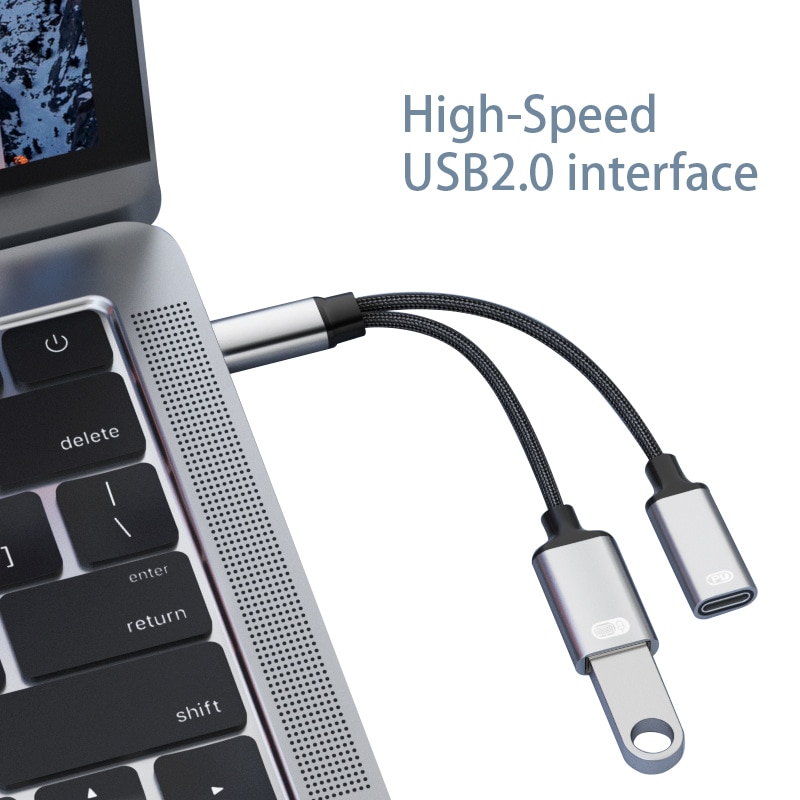 Adaptor OTG USB Type-C Splitter, 2 in 1 USB C Splitter cu incarcare PD ...