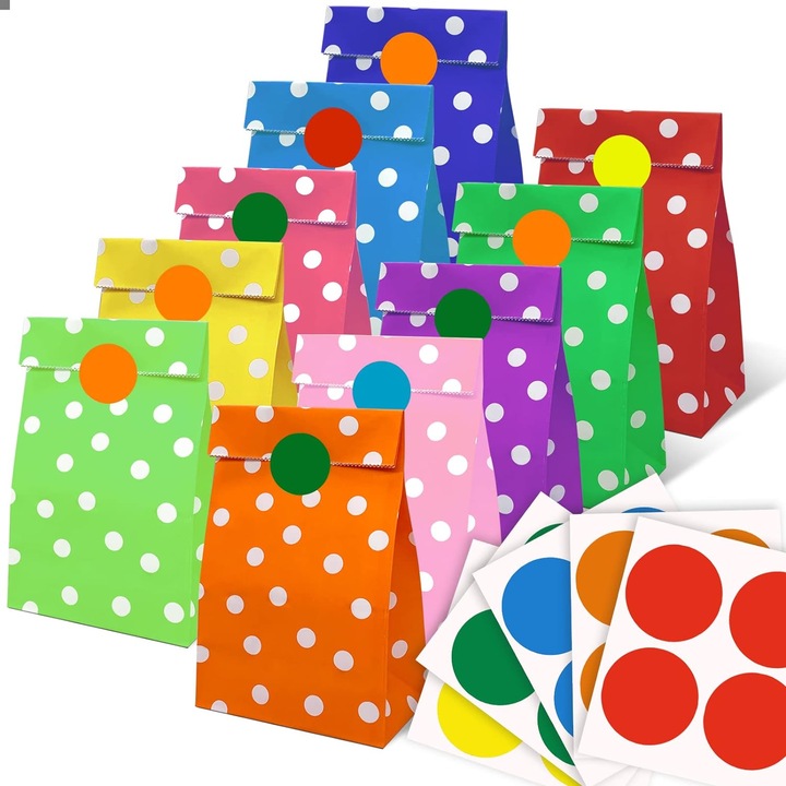 Комплект от 20 хартиени торбички за подаръци, JENUOS, С 20 стикера, 24 x 13 x 8 см, Многоцветен