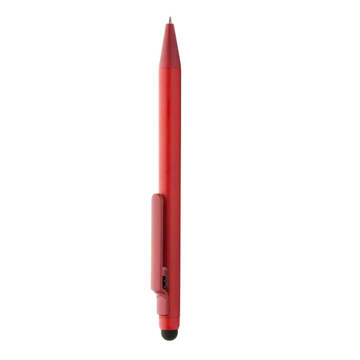 Stylus Pen universal, cu varf de pix si clips, plastic, culoare rosie