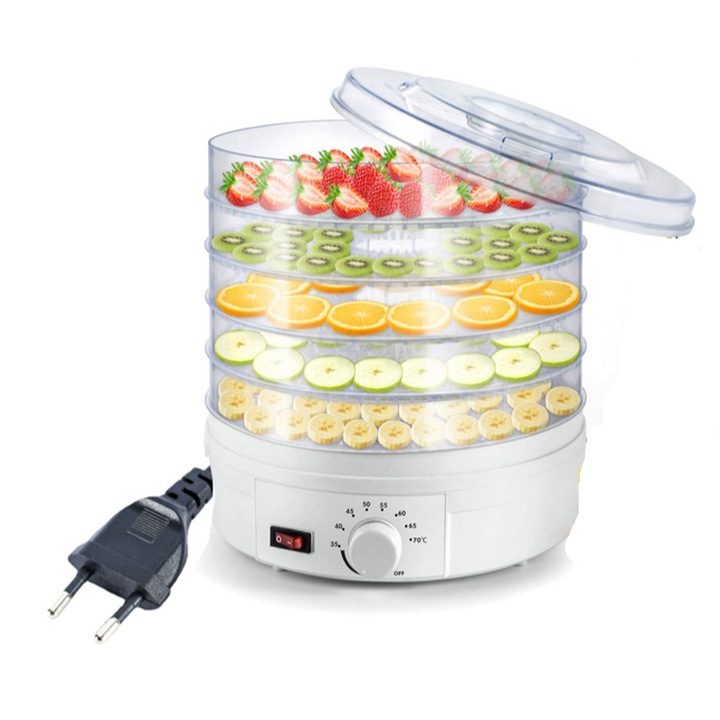 Deshidratator de alimente, Polipropilena, 350W, 8 Nivele, Transparent/Alb