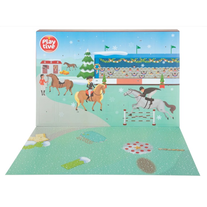 Calendar advent Ferma, contine 24 de surprize pentru ferma de cai, lemn si plastic, 3+ ani