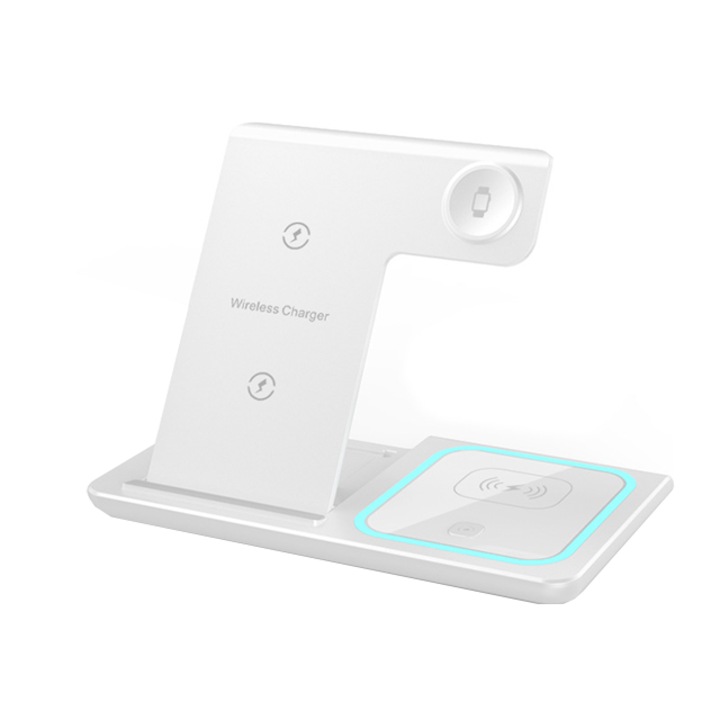 Incarcator fara fir, 3in1, Pentru iPhone/Apple Watch/AirPods, Alb