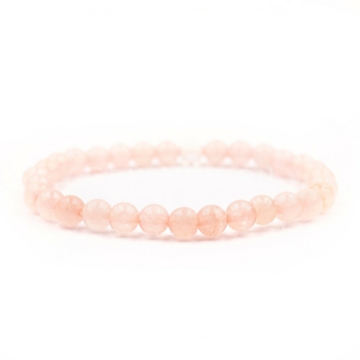 Rózsakvarc gumis női karkötő, ásvány, rózsaszín, 6 mm-es golyók, kézműves, 17 cm