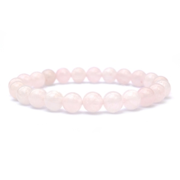 Rózsakvarc gumis női karkötő, ásvány, rózsaszín, 8 mm-es golyók, kézműves, 19 cm