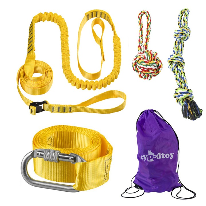 Jucarie interactiva pentru caini, pentru antrenament si dresaj in aer liber - set 2 Theterball si Tug Toy ultrarezistent