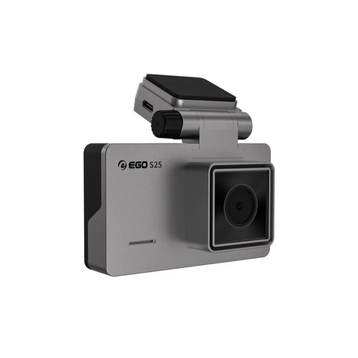EGO S25 ultrakompakt autókamera, 4K felbontás, Sony IMX335 érzékelő, Night Vision, GPS, 1080p hátsó kamera modul, 128 GB-os microSD kártya, 24 órás megfigyelés