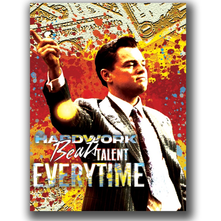 Премиум картина върху платно, LuxCanva® B1027, Уолстрийт, 100 X 120 см, 100% памучно платно 400 г/м2, дървена рамка, декоративна, американски филм, Ди Каприо, мотивационна, ярки цветове