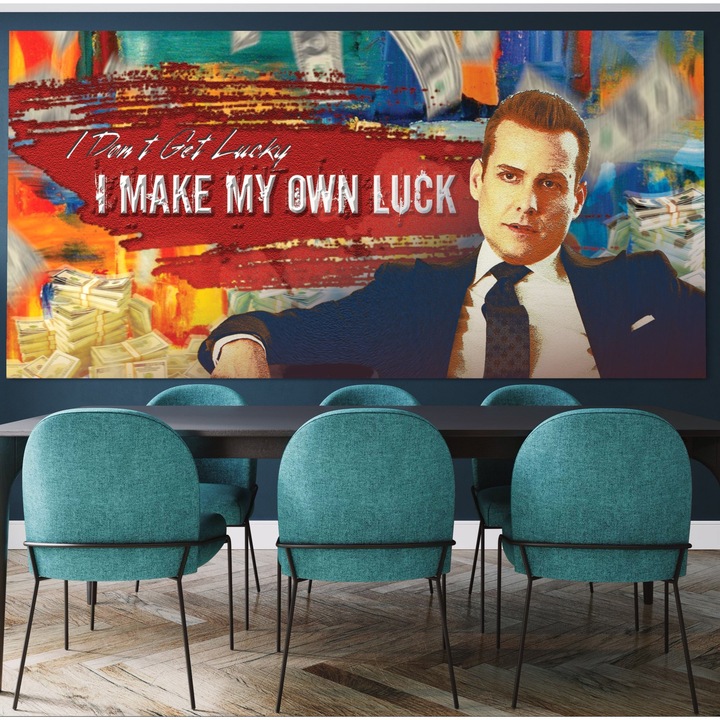 Премиум картина върху платно, LuxCanva® B1029, Харви Спектър, 70 X 120 см, 100% памучно платно 400 г/м2, дървена рамка, декоративна, телевизионни сериали, костюми, актьори, вдъхновяваща, ярки цветове