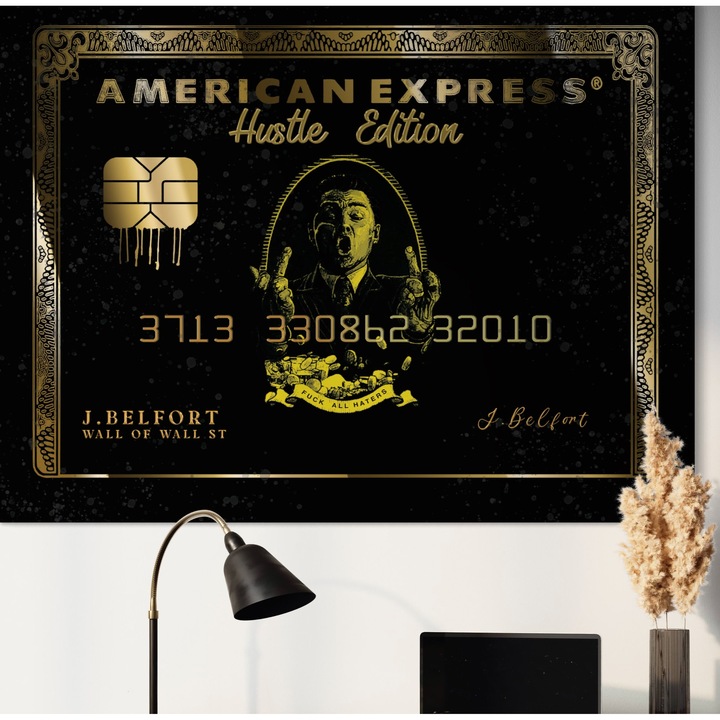 Картина върху платно, LuxCanva® B1039, Hustle Edition, 100 X 135 CM, 100% памучно платно 400g/m2, дървена рамка, декоративна, Ди Каприо, Пари, Уолстрийт, Злато