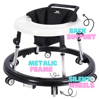 Premergator Copii 3 in 1 Reglabil 9 Trepte KidProtect® King Walker, Pliabil, Suport cu Perna, Anti Cadere, Cadru Metalic, Roti 360 Grade, Mod Antemergator, Masuta Mancare, Negru/Alb
