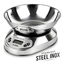Cantar De Bucatarie Profesional Techone® Kitchen Master, Full Inox, Bol Detasabil Inclus, 5Kg, Precizie 0.1g, Functie Tara, Notificare Peste Greutate, Argintiu