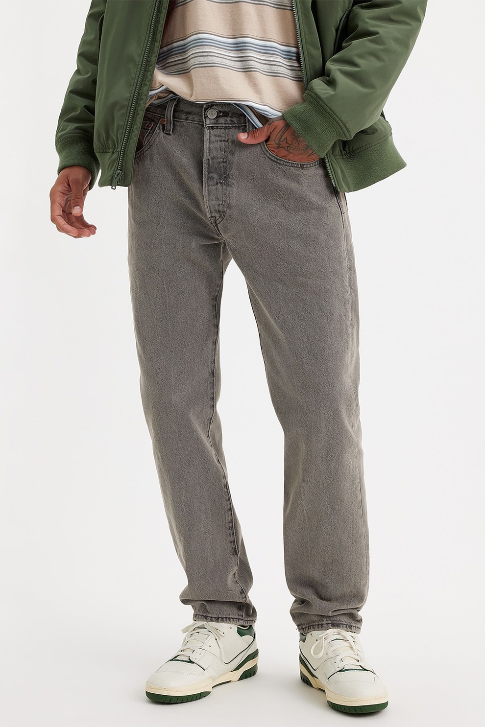 Levi's, Blugi cu nasturi 501® Original Fit, Gri, W33-L32