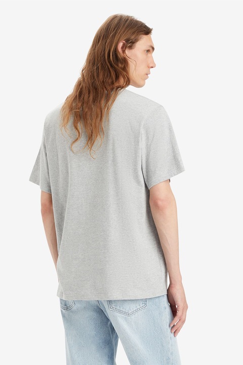 Levi's, Tricou de bumbac cu decolteu la baza gatului si imprimeu logo, Gri deschis melange