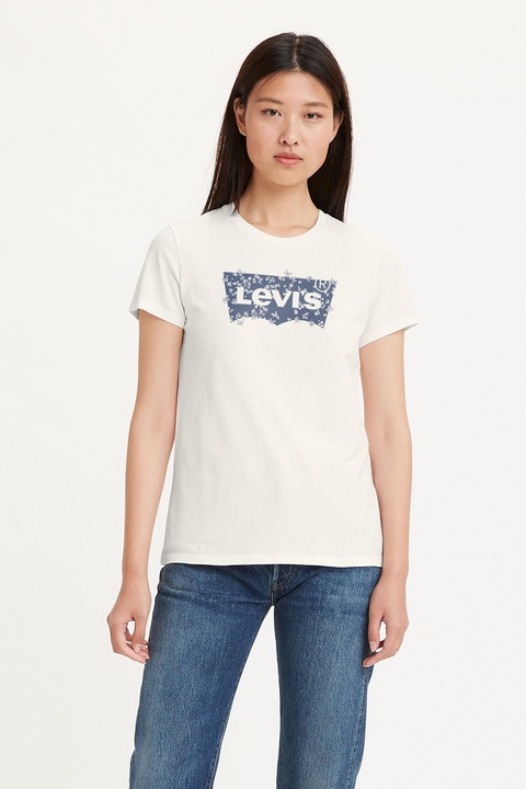 Levi's, Tricou de bumbac cu imprimeu logo, Alb murdar/Lavander Blue